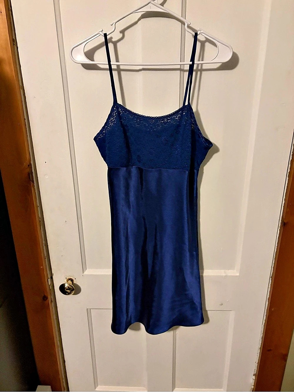 Secret Treasures Satin Lace Chemise Mini Dress Blue Medium